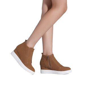 DREAM PAIRS Women’s Platform Wedge Sneakers Ankle Booties TAN Size 10